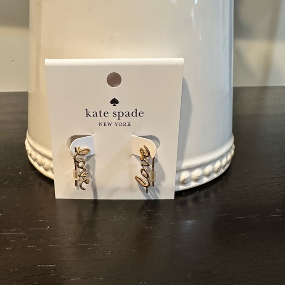 Kate Spade Gold Tone “Say Yes to Love” Script Drop Earrings - Picture 2 of 3